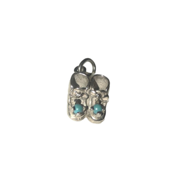 VTG Sterling Silver & Turquoise Bead Mini Boots Shoes Charm - Picture 1 of 3